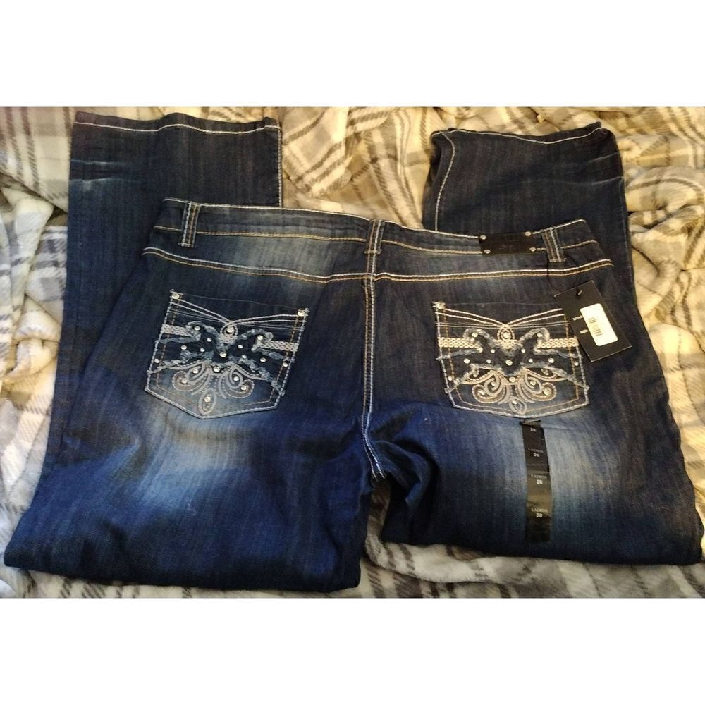 Live Hard Play Hard NWT Jeans Women Size 26 Rhinestone Embellished Pockets